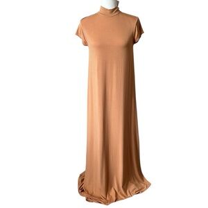 NWT 1 People Dresden Butterum Modal Jersey Knit Mock Neck Cap Sleeve Maxi Dress